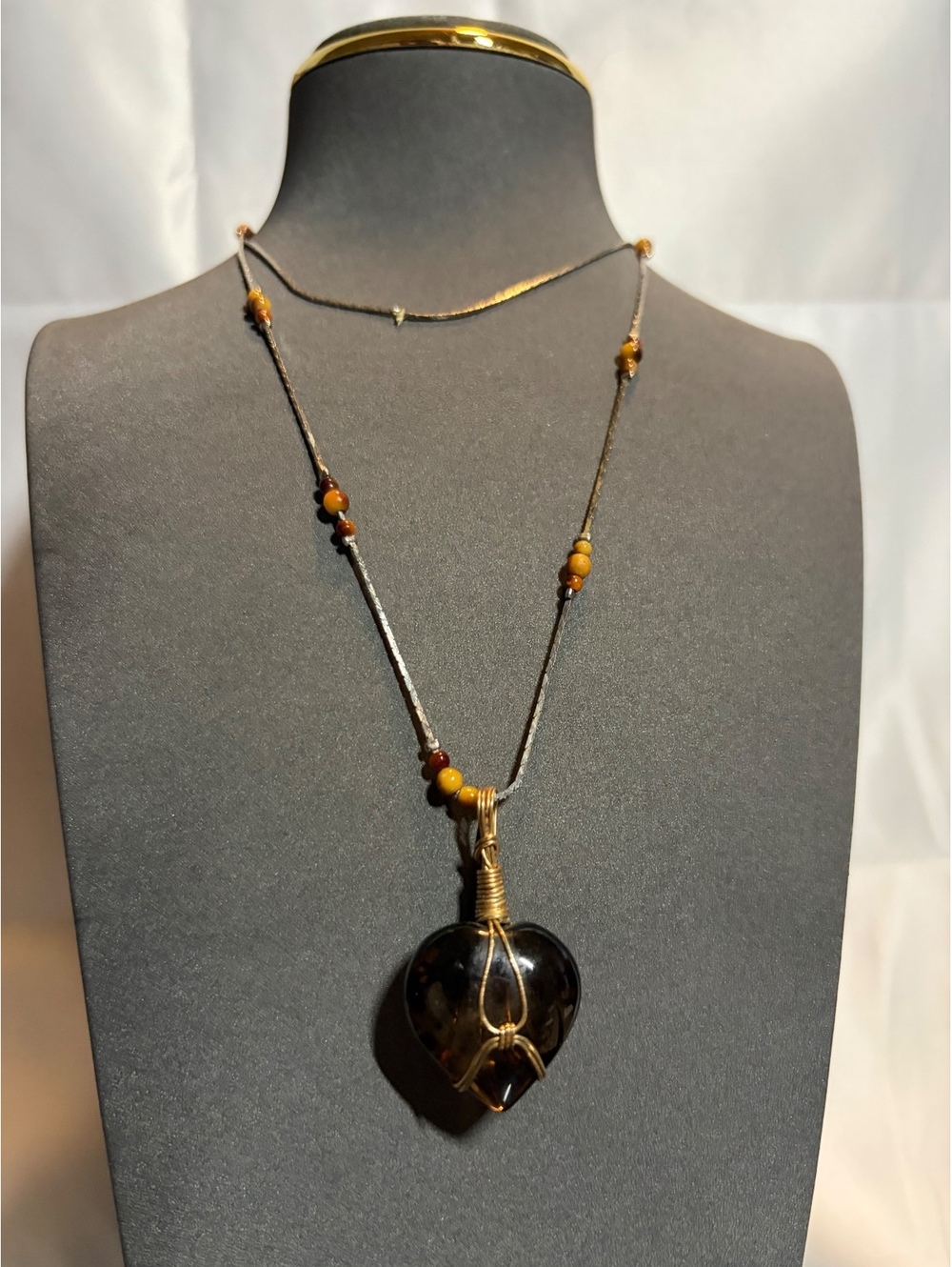 Smoky Heart Pendant Beaded Necklace